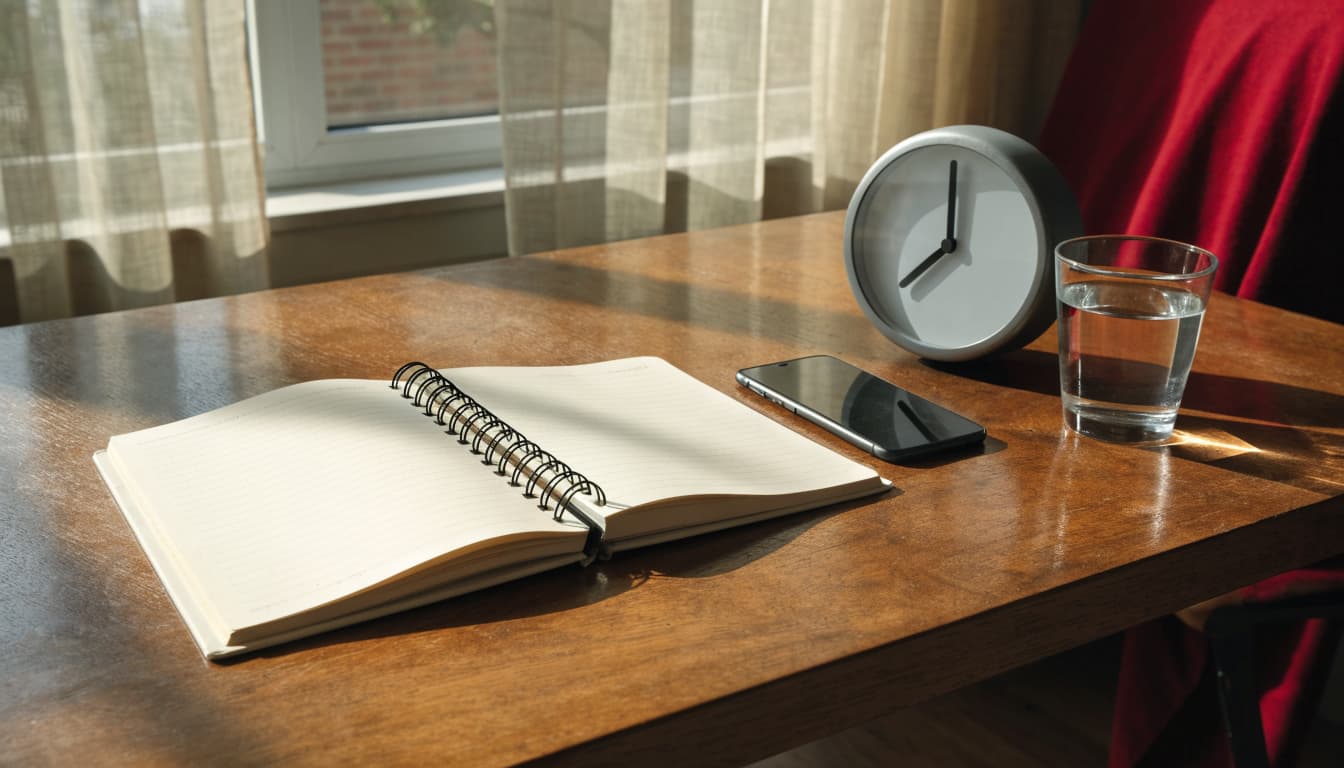 Nairobi Escort Listings: A Practical Guide to Safer Choices An open notebook, a face-down phone, a clock, and a glass of water on a wooden table.