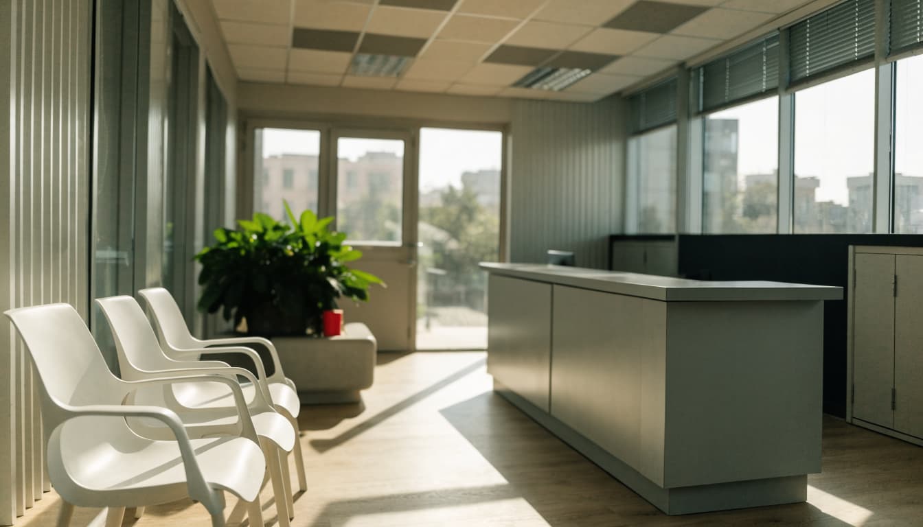 Nairobi Escort Listings: A Practical Guide to Safer Choices A clean, contemporary clinic waiting area with white chairs, a large potted plant, and a reception desk.